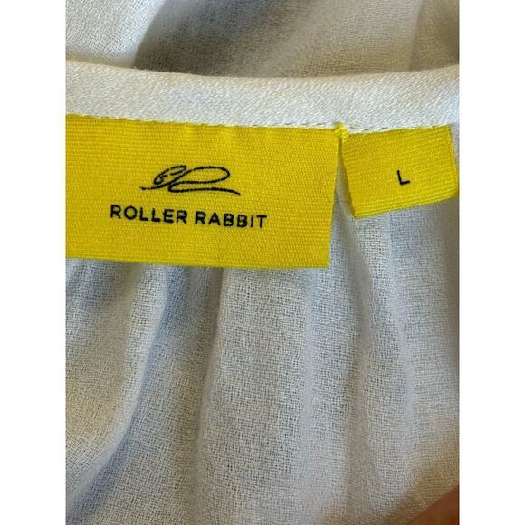 Roller Rabbit embroidered peasant top, blue/cream, large, bohemian, hippie - Picture 5 of 7